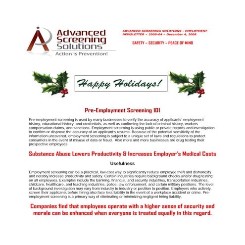 Employment Newsletter December 2008