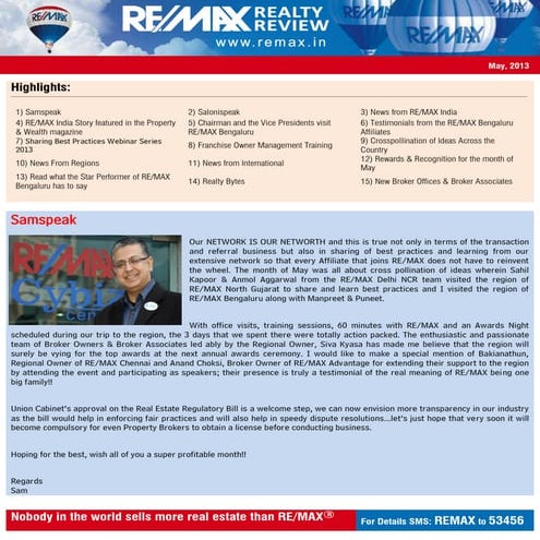 RE/MAX India Newsletter May 2013