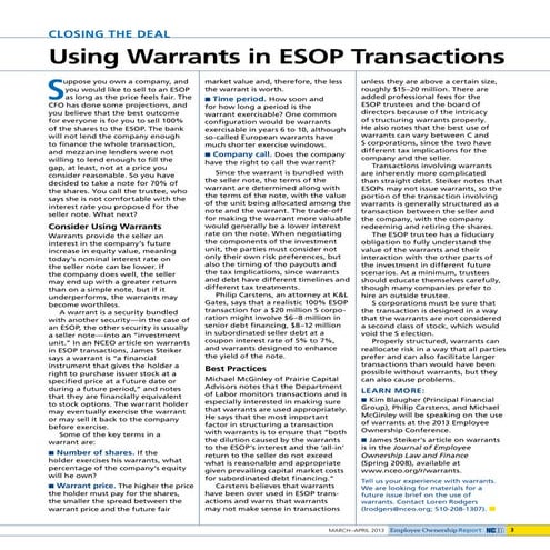 Using Warrants in ESOP Transactions | PDF