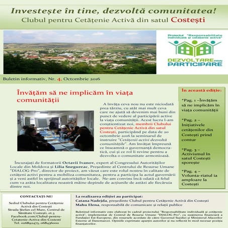 ”Investește în tine, dezvoltă comunitatea!”, Buletin informativ al Clubului p...