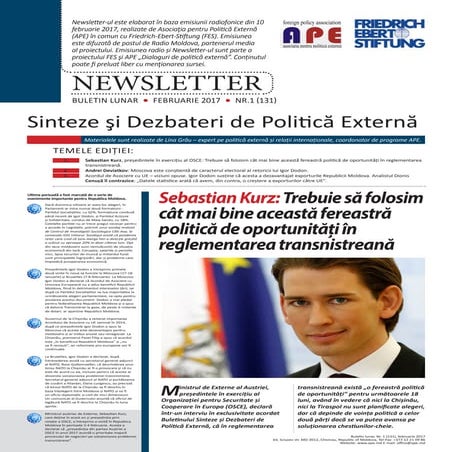 Reglementarea transnsitreană și vectorul politicii externe la început de 2017. Sinteze și Dezbateri de Politică Externă, Nr.01, Ianuarie 2017