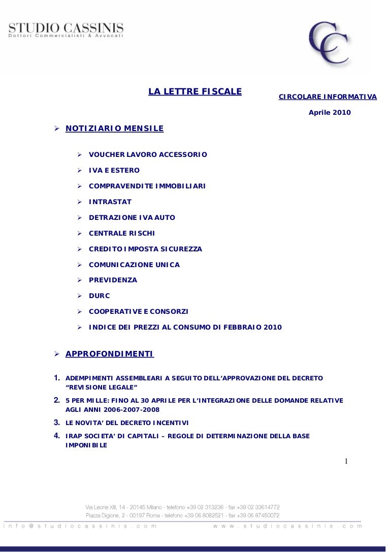 Newsletter Fiscale Aprile 2010 Parte 1