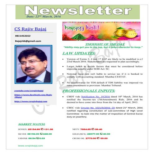 Newsletter Dated 22nd March 2016 Pdf