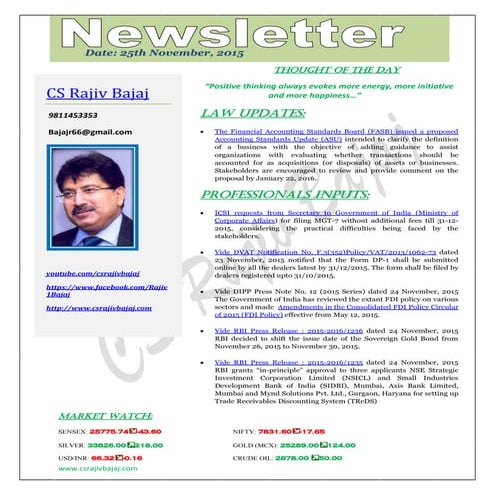 Newsletter dated 25th November, 2015