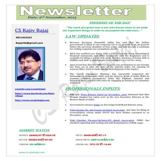 Newsletter dated 2nd November, 2015