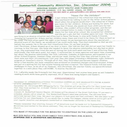 Summerhill Community Ministries Newsletter Dec04