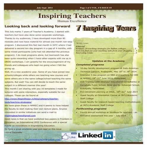 Inspiring Teachers Jul-Sept 2014