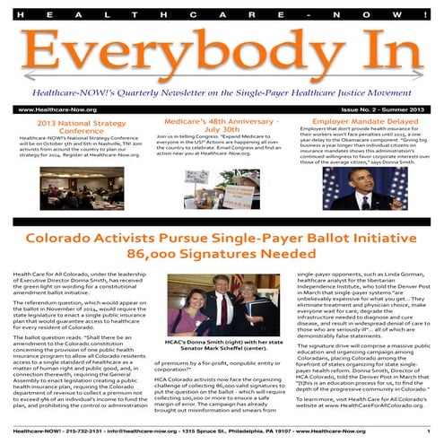 Healthcare-NOW! Newsletter - July 2013