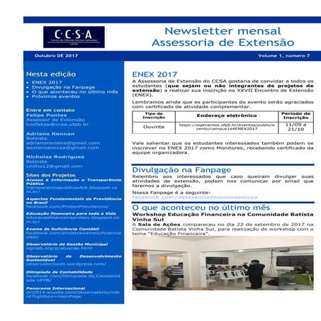 Newsletter Outubro 2017 - Assessoria de Extensão do CCSA