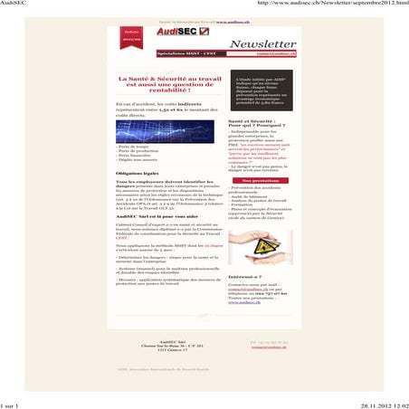 Newsletter AudiSEC Sàrl Prévention SST