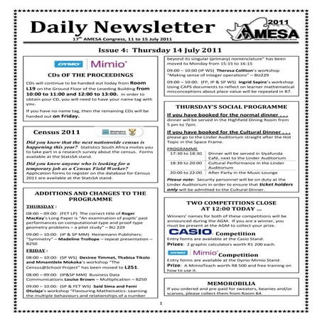 Newsletter thursday 14 july 2011