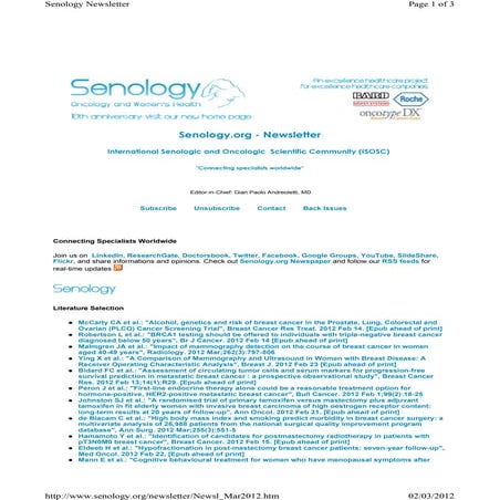 Senology.org Newsletter - March 2, 2012