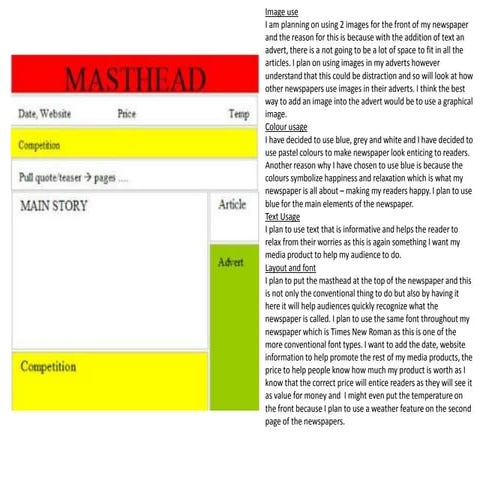Newspaper flatplan and rationale
