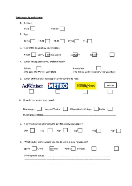 newspaper questionnaire