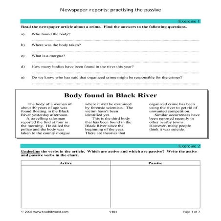 Newspaper Reports: Passive Voice