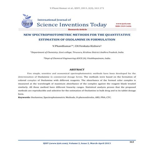 New spectrophotometric methods for the quantitative estimation of oxolamine i...