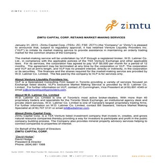 News Release:  Zimtu Capital Corp. ...