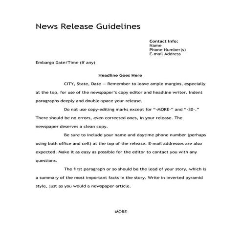 News Release Guidelines