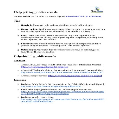 Help Getting Public Records by Manuel Torres - Monroe, La., NewsTrain - Oct. ...