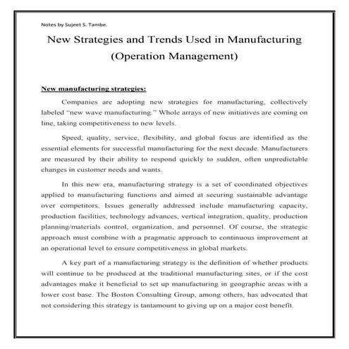 New strategies and trends used in manufacturing (operation management)
