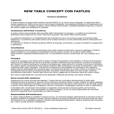 New Table Concept Termini e Condizioni di Vendita