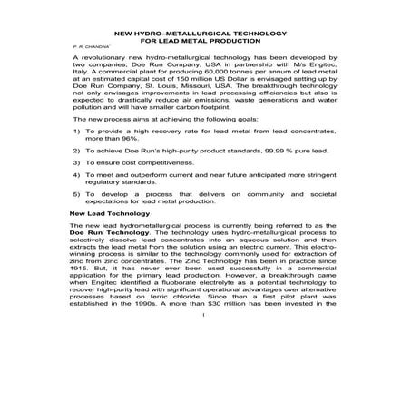 New Technology for Lead Production | PDF