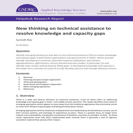 New thinking on technical assistance to solve knowledge and capacity gaps