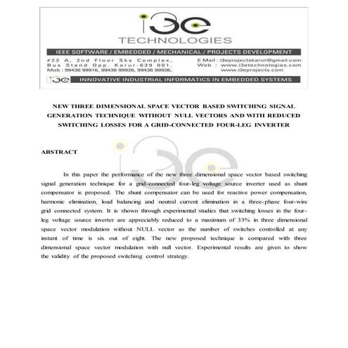 New three dimensional space vector based switching signal generation techniqu...