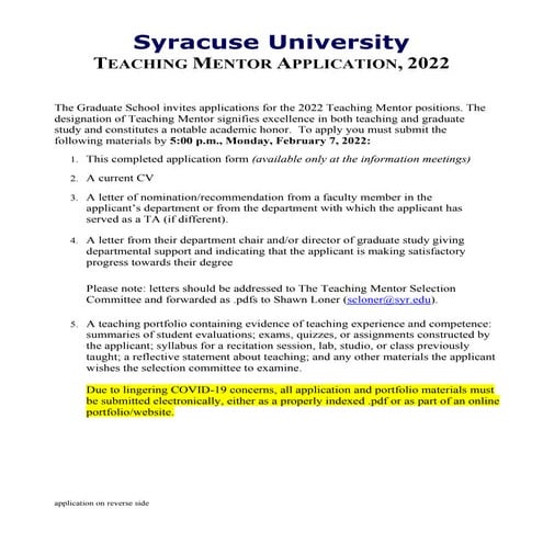 Teaching Mentor Application