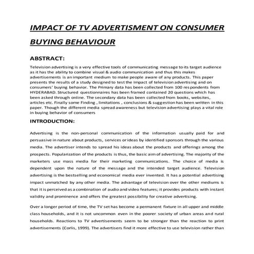 Impact of advertising on consumer buying behavior | PPTX