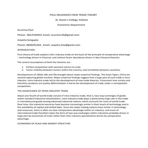 New Trade Theory: Krugman