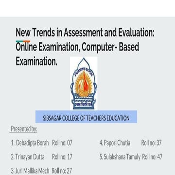 New Trends in Assessment and Evaluation_ Online Examination, Computer- Based ...