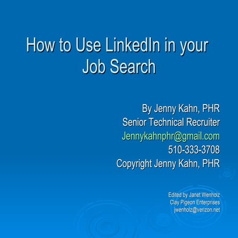 Using LinkedIn in your Job Search - 02/10 Version