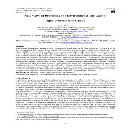 New ways of protecting the environment the case of agro processors in ghana