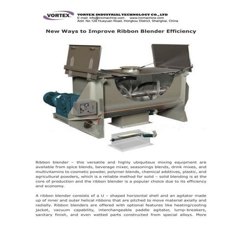 New ways to improve ribbon mixer efficiency