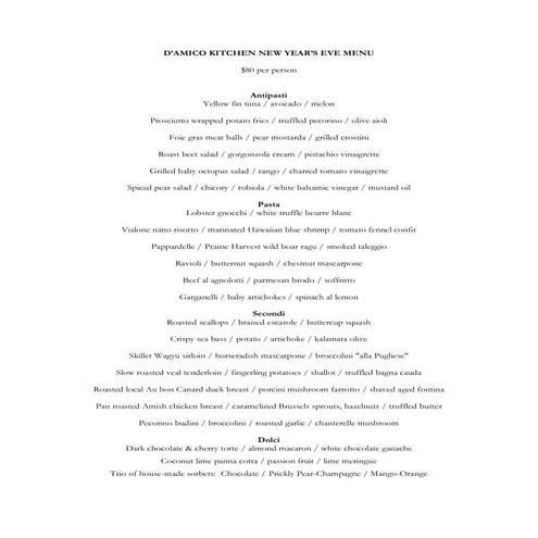 New Year's Eve Menu