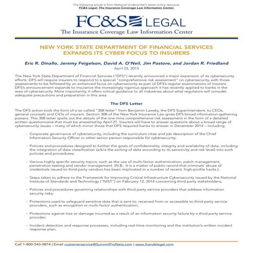 New York State Department of Financial Services Expands Its Cyber Focus to In...