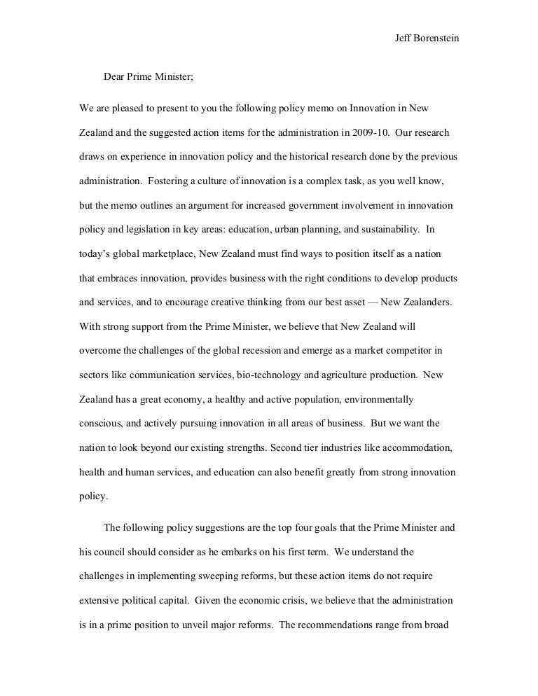 New Zealand Policy Memo On Innovation