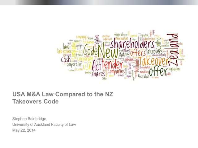 New Zealand Takeovers Code versus U...