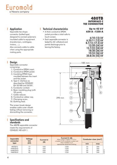 Nexans Euromold 480TB Interface C Tee Connector - Spec Sheet