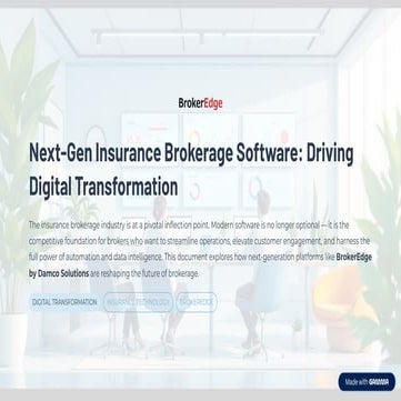 Next-Gen Insurance Brokerage Software: Driving Digital Transformation | PDF