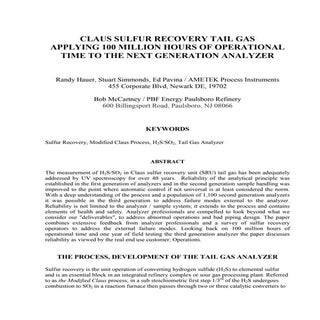 Claus Sulfur Recovery Tail Gas Appl...