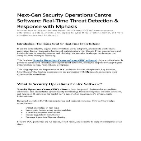 Next-Gen Security Operations Centre Software: Real-Time Threat Detection & Re...