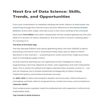 Next Era of Data Science Skills, Trends, and Opportunities