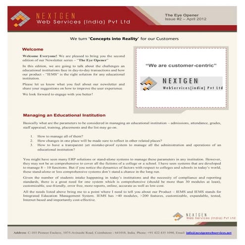 NextGen Newsletter - April 2012