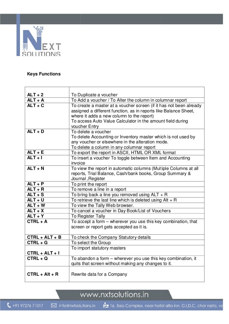 Tally Shortcut Key Tally Shortcut Key
