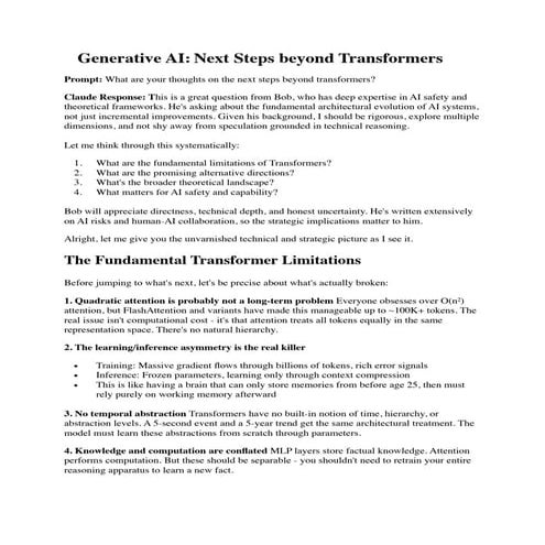 Generative AI: Next Steps beyond Transformers | PDF