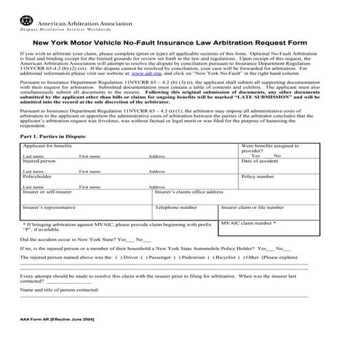 NF Arbitration Request Form
