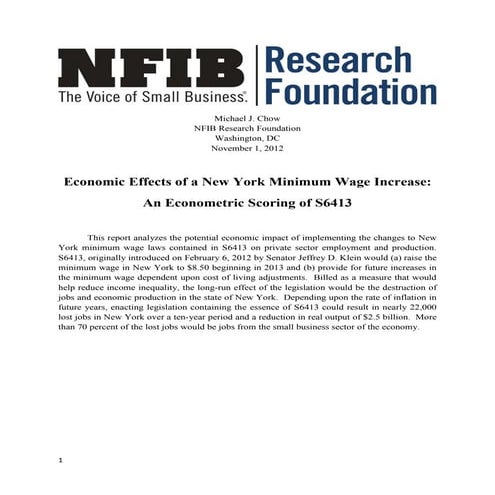 Nfib ny minimum wage study - 2012