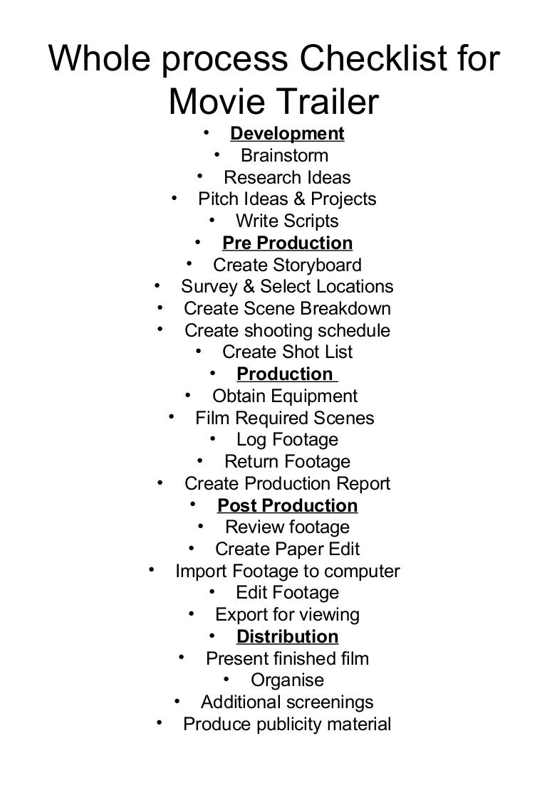 Whole process film making Checklist